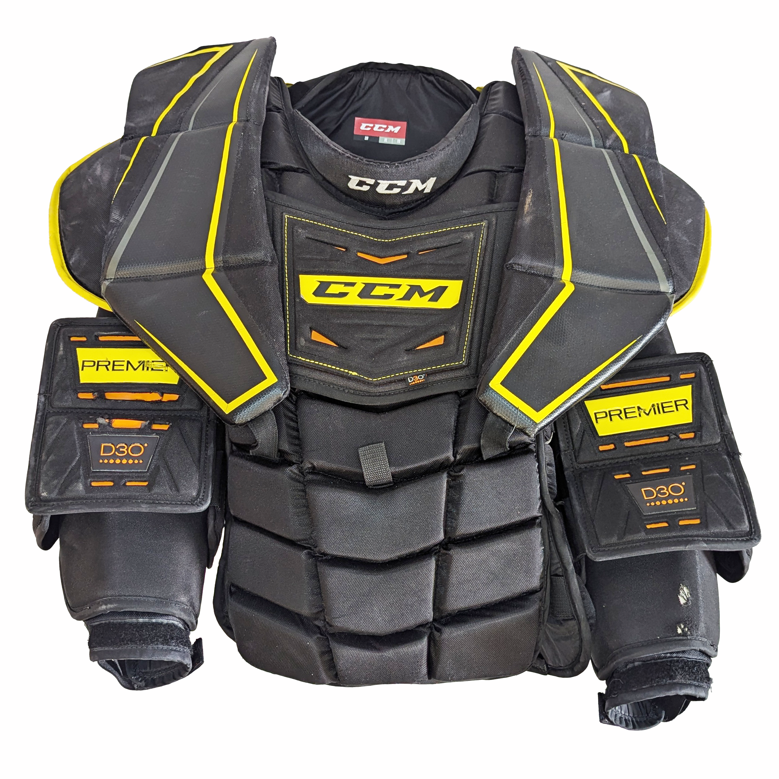 CCM Premier Pro - Plastron de gardien de but Pro Stock d'occasion (noir/jaune)